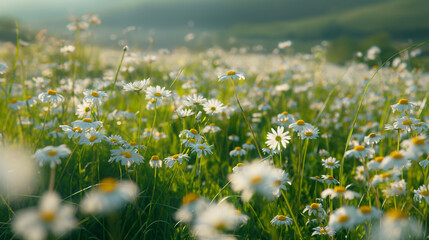 Landscape with bloom field of daisies -1