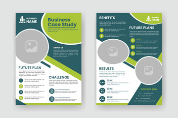 Case Study Layout Flyer. Minimalist Business Report with Simple Design. Green and Beige Color Accent.