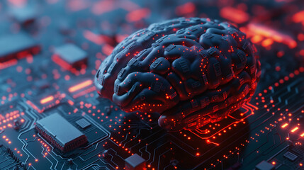Brain on board with circuit digital micro processor mainboard computer concept 1