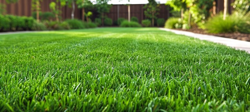 Detailed close up of vibrant bermuda grass lawn in a striking and lush green shade