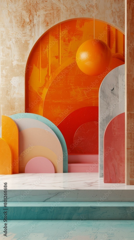 Poster abstract 3d rendering of a colorful geometric shapes composition