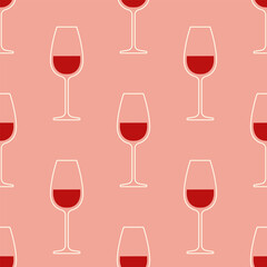 Glasses of wine seamless pattern. White and red icons on soft pink background. 