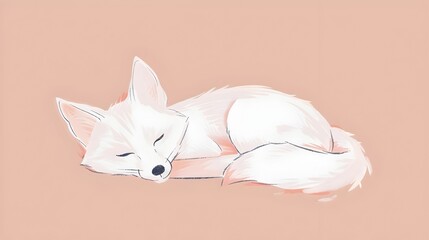 Naklejka premium Simplistic and Endearing Slumbering White Fox in Soft Pastel Hues