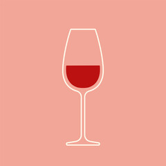 Glass of red wine. Vector logotype. White line icon with red shape. Best for logo, posters, print, menu concept and branding design.