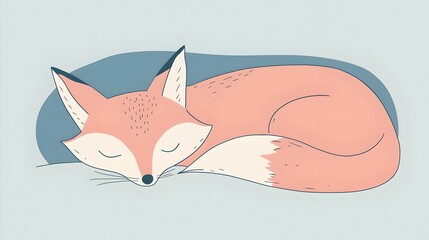 Naklejka premium Peaceful Slumber of a Charming Doodle Fox in Pastel Hues description:This serene and delightful