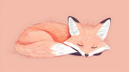 Naklejka premium Simplistic and Endearing Pastel Doodle of a Sleeping Fox in a Peaceful and Charming Setting