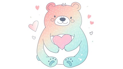 Adorable Pastel Bear Holding Loving Heart