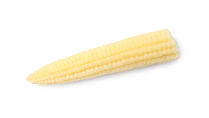 Tasty fresh baby corn isolated on white, top view