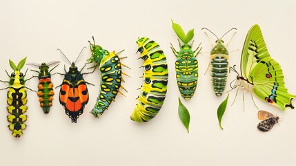 Depiction of Caterpillar to Butterfly Metamorphosis Stages for Educational or Corporate Settings