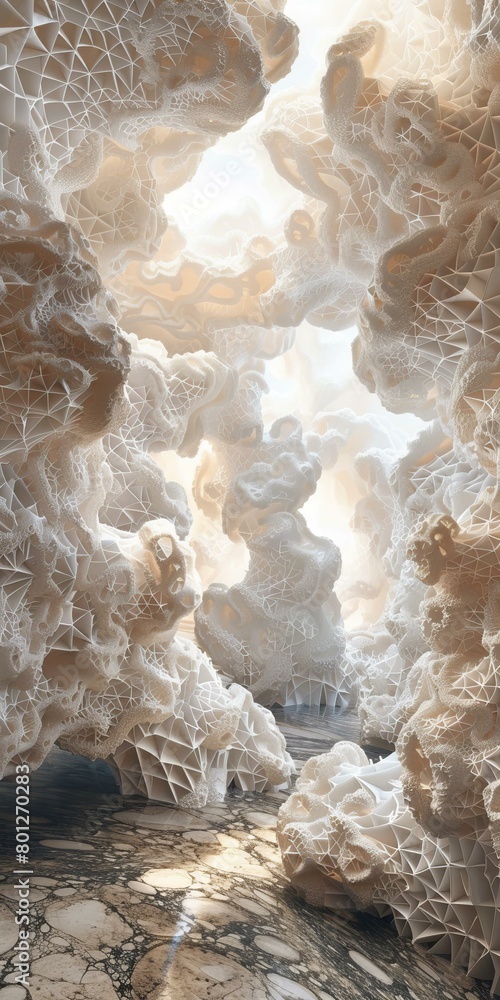 Poster Artificial 3D rendering of an alien landscape with strange coral-like structures
