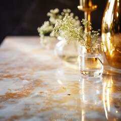 Elegant table with golden elements and white flowers