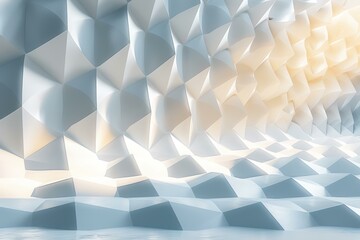 Futuristic 3D rendering of a geometric cave with glowing light
