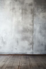 An empty room with a wooden floor and a concrete wall