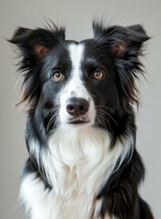 Fototapeta premium A Border Collie stares at the camera with its ears perked up