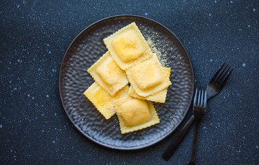 italian ravioli filling with ricotta cheese and spinach close-up