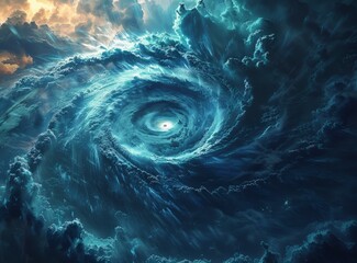 Blue and white clouds forming a hurricane - obrazy, fototapety, plakaty