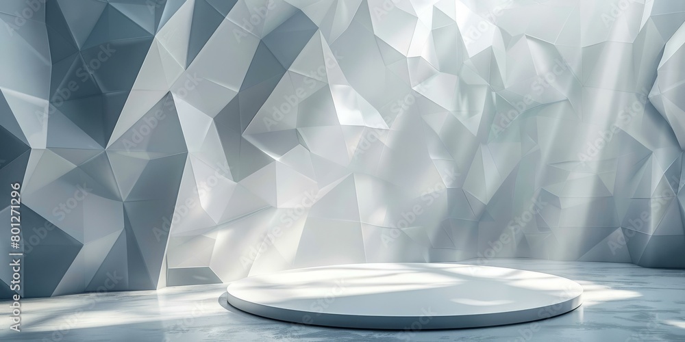 Poster 3d rendering of an empty white stage with a spotlight on it
