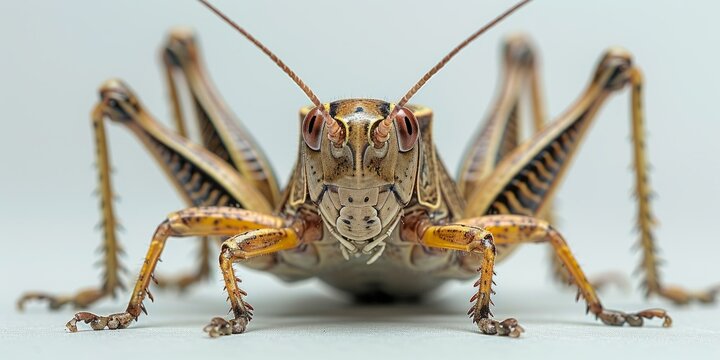 A macro photo of a brown and tan katydid