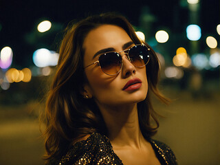 portrait of a woman in sunglasses at night