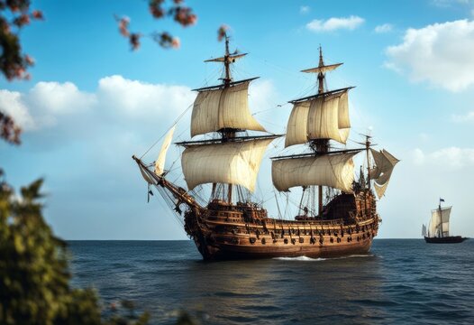 'th ships century sailer three mast 2 warship boat sail vessel nave sea ocean galleon travel navigation navigate technology technique cape hacker piracy corsair engraving'