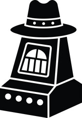 Silhouette of a Spaceship with Hat Design, Black and white vector illustration of a spaceship designed with a mafia hat, featuring a window resembling a slot machine.
