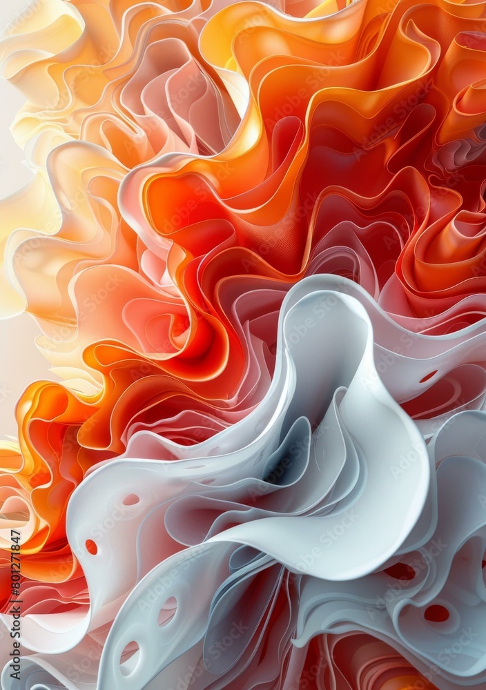 Poster colorful 3d rendering of a wavy surface with a gradient from orange to white