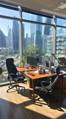 Fototapeta premium Modern office interior with panoramic city view