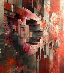 Red and Gray Abstract Geometric Structure