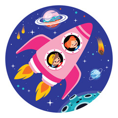 Fototapeta premium Cartoon Illustration Of A Spaceship