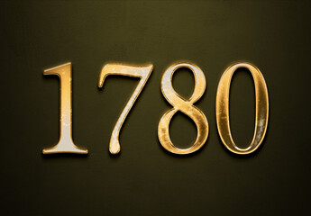 Old gold effect of 1780 number with 3D glossy style Mockup.	 - obrazy, fototapety, plakaty