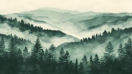 Forest foggy illustration poster background
