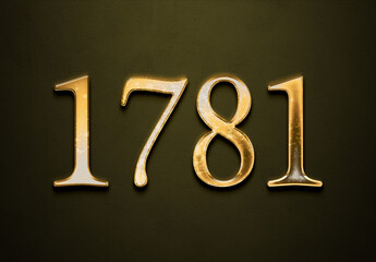 Old gold effect of 1781 number with 3D glossy style Mockup.	