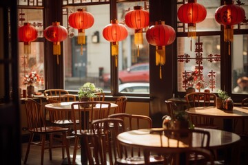 Ornate Chinese restaurant with red lanterns