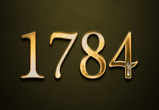 Old gold effect of 1784 number with 3D glossy style Mockup.	