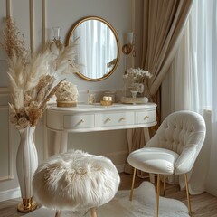 Elegant and Luxurious Dressing Table and Chair