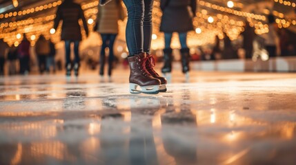 ice skating at christmas market with blurred background