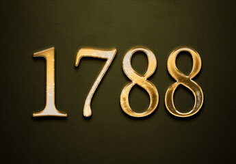 Old gold effect of 1788 number with 3D glossy style Mockup.	