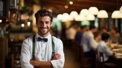 Fototapeta premium Portrait of a happy waiter in a restaurant