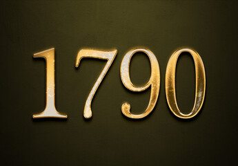 Old gold effect of 1790 number with 3D glossy style Mockup.	