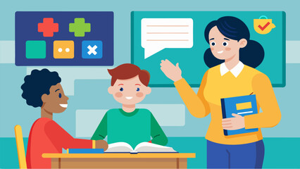 In a classroom a student who is on the autism spectrum is allowed to complete their exam using their preferred communication od whether it be sign. Vector illustration