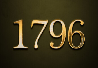 Old gold effect of 1796 number with 3D glossy style Mockup.	