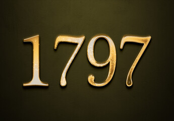 Old gold effect of 1797 number with 3D glossy style Mockup.	