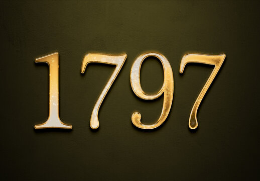 Old gold effect of 1797 number with 3D glossy style Mockup.	