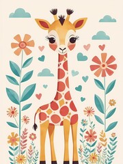 Floral Baby Squirrel Nursery Illustration Generative AI Illustration