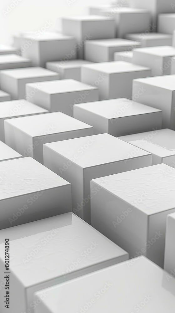 Poster white cubes of different heights arranged in a staggered pattern