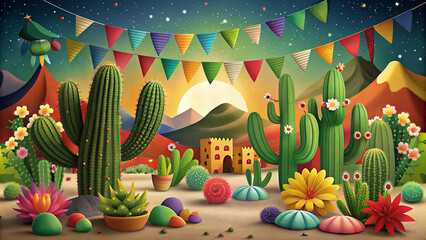 cactus background cactus holidaY flowers flags-Cinco de Mayo-celebrating mexican,