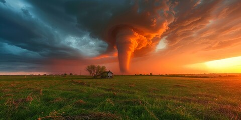 A large tornado sweeps across the Great Plains of the United States