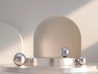 Backgrounds Silver metallic Podium Stand Template 3D rendering