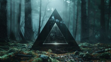 Mystical triangle in the middle of the misty forest