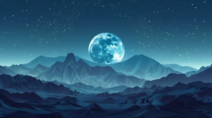 Blue moon rising over a mountain range